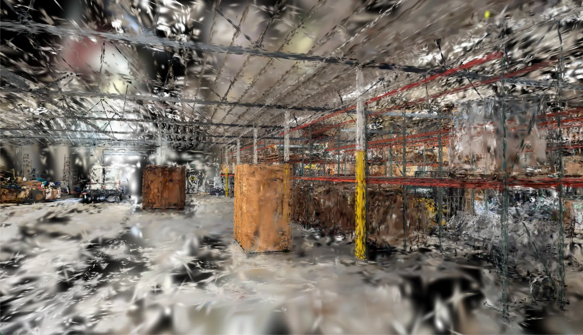 Neural point-cloud reconstruction of a warehouse interior from Claryo's World Model